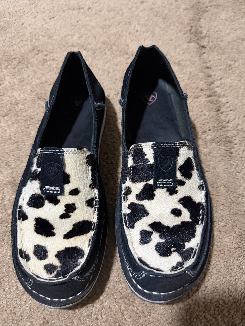 Ariat Black and White Cowhide Slip-On Loafers